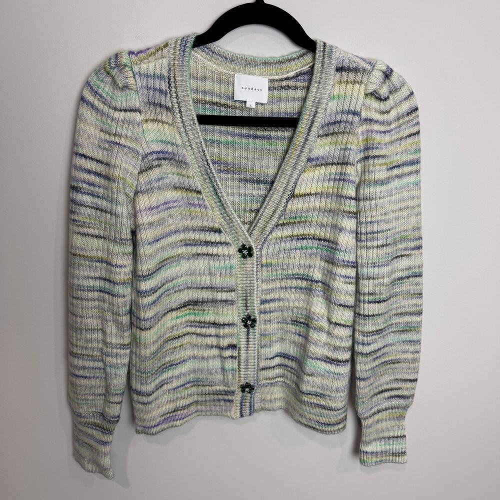 Sundays Multi-colored Cotton Blend Jeweled Button Cardigan Small